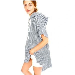 J. Crew Blue White Striped Oversized Lace Up Nautical Beach Short Sleeve Hoodie